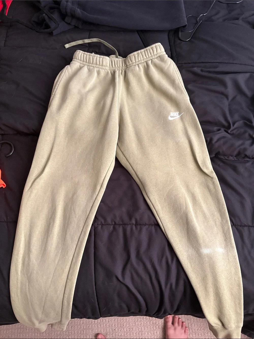 Nike Kids Olive/Tan Fleece Joggers with White Swoosh